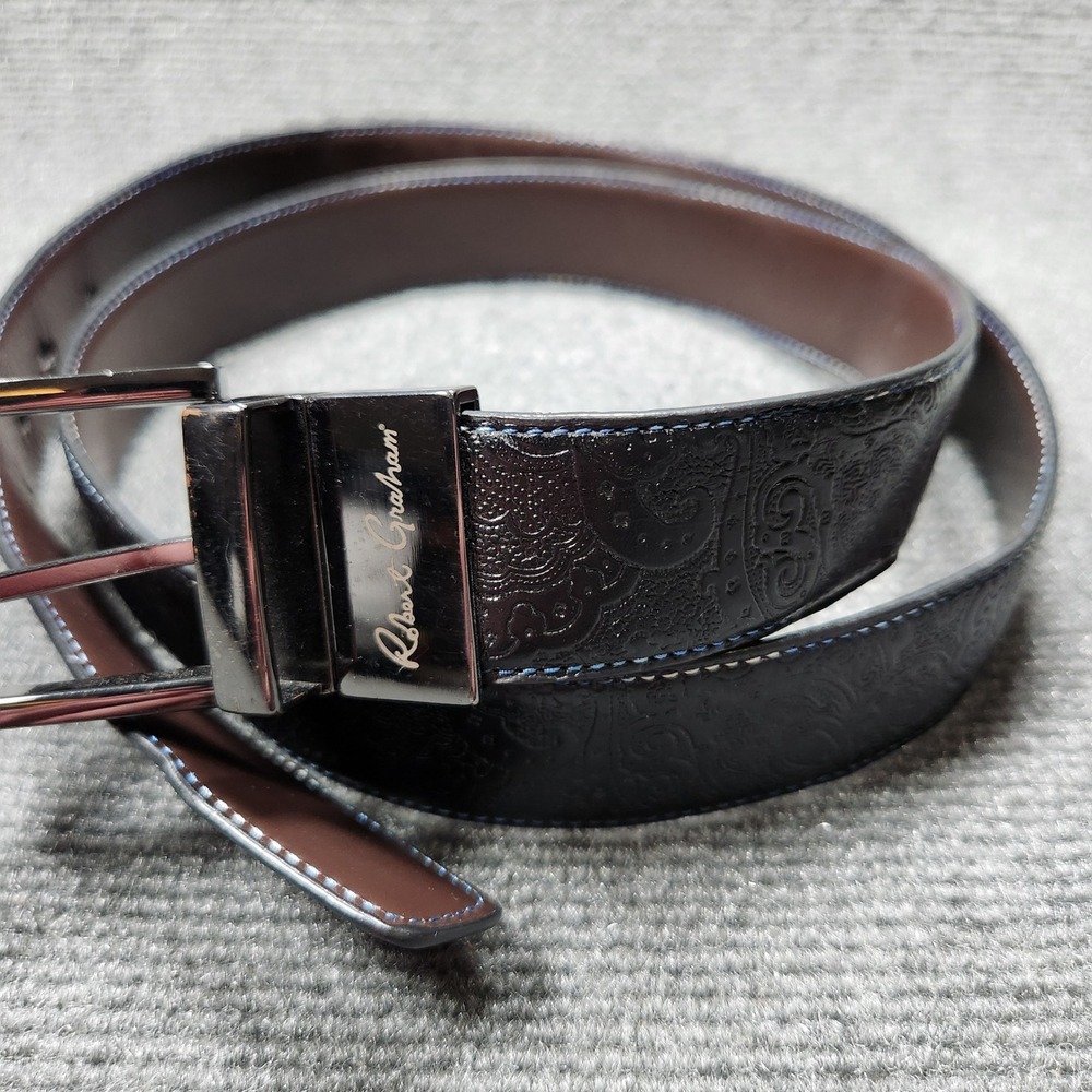 Robert Graham Mens Reversible Paisley Embossed Belt Black Brown Size 44 RG307017